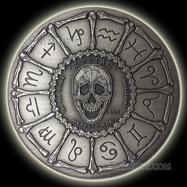 #12 SkullCoins 2015 ZODIAC Memento Mori Series 1oz .999 SILVER Round CAPRICORN 